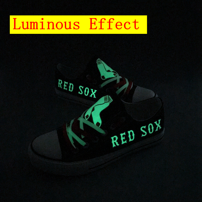 Boston Red Sox Limited Print MLB Baseball Fans Luminous Low Top Canvas Shoes Sport Sneakers T-DJ64HY