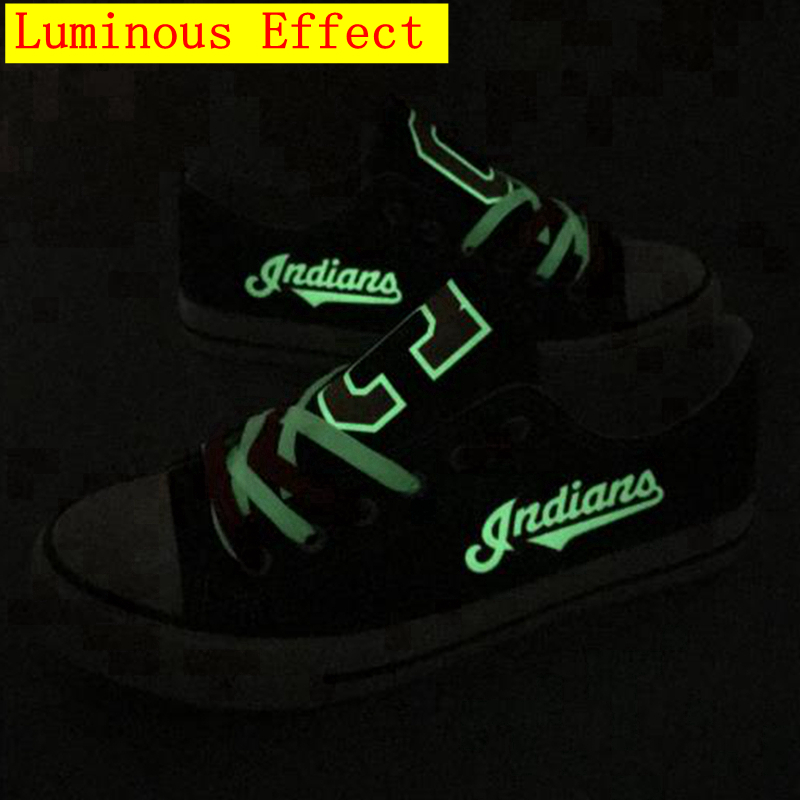 Cleveland Indians Limited Print MLB Baseball Fans Luminous Low Top Canvas Shoes Sport Sneakers T-DJ69HY