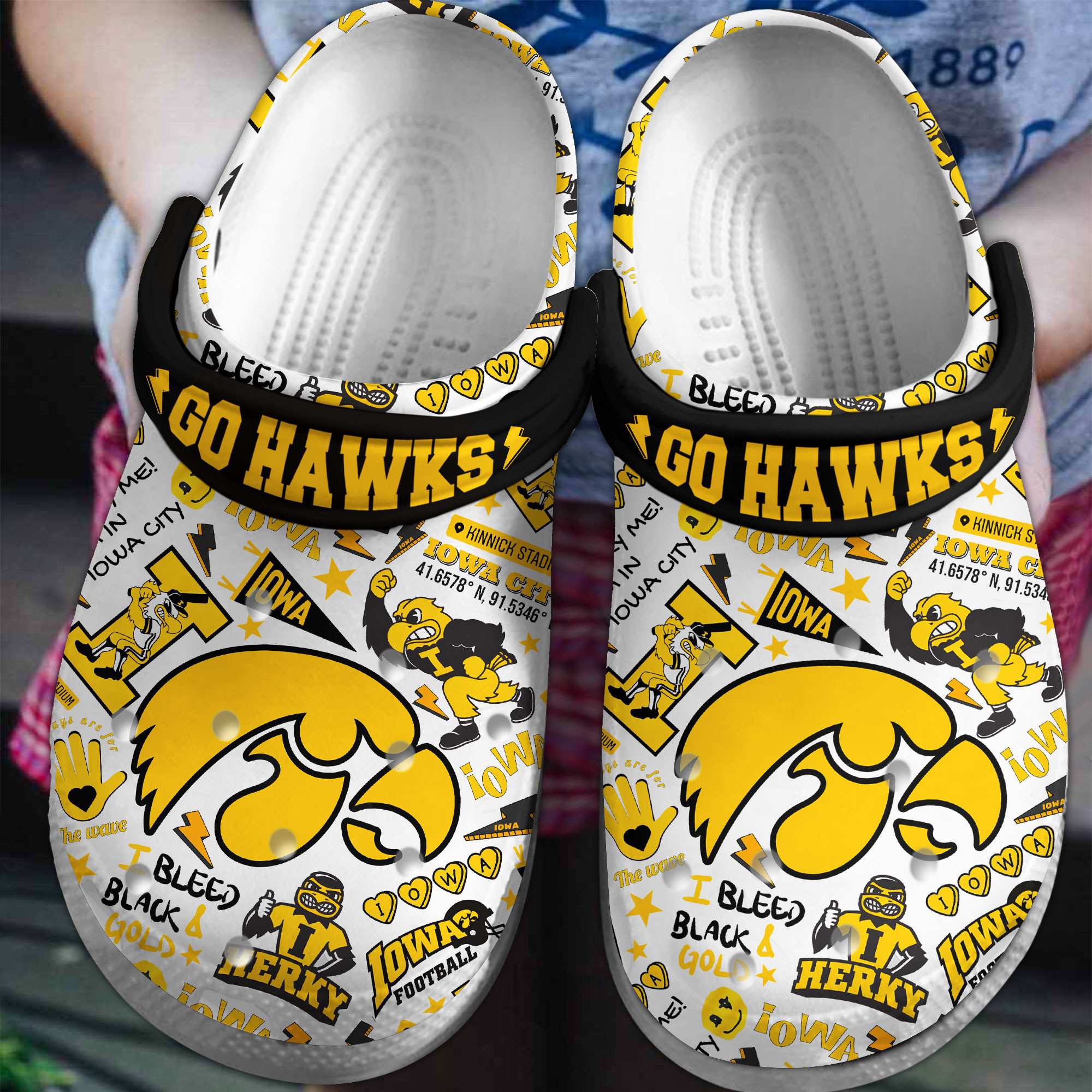 Iowa Hawkeyes NCAA Sport Crocs Crocband Clogs Shoes for standing all