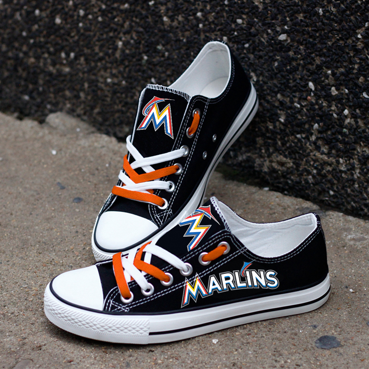 Miami Marlins Limited Print MLB Baseball Fans Low Top Canvas Shoes Sport Sneakers T-DJ112H