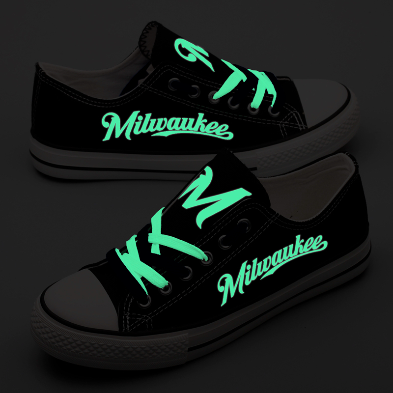 Milwaukee Brewers Limited Print MLB Baseball Fans Luminous Low Top Canvas Shoes Sport Sneakers T-DAC130HY