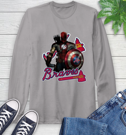 MLB Captain America Thor Spider Man Hawkeye Avengers Endgame Baseball Atlanta Braves Long Sleeve T-Shirt mlb captain america thor spider man hawkeye avengers endgame baseball atlanta braves long sleeve t shirt 3145