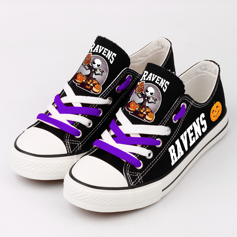 NFL Baltimore Ravens Halloween Design Jack Skellington Printed Canvas Shoes Sneakers T-DWAM005HY