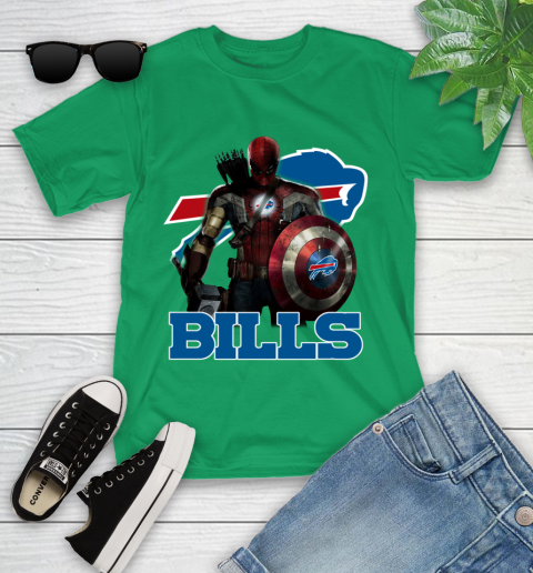 NFL Captain America Thor Spider Man Hawkeye Avengers Endgame Football Buffalo Bills Youth T-Shirt nfl captain america thor spider man hawkeye avengers endgame football buffalo bills youth t shirt 1439 qifmd
