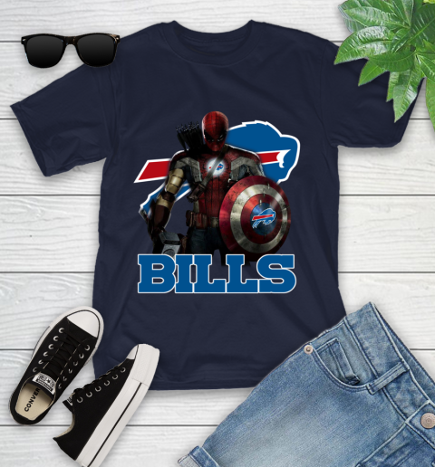NFL Captain America Thor Spider Man Hawkeye Avengers Endgame Football Buffalo Bills Youth T-Shirt nfl captain america thor spider man hawkeye avengers endgame football buffalo bills youth t shirt 1596 d54c2