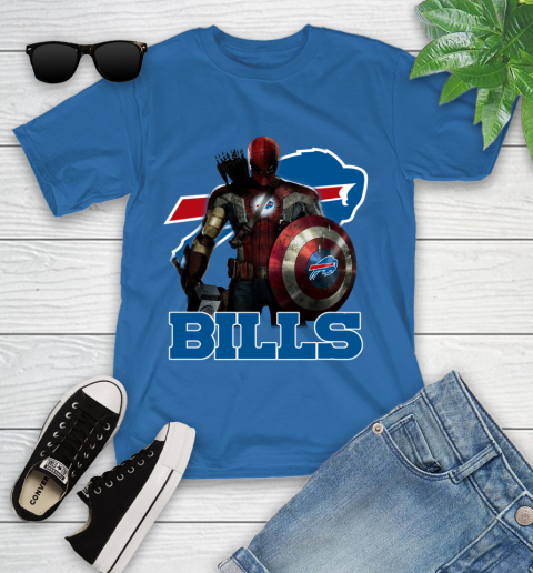 NFL Captain America Thor Spider Man Hawkeye Avengers Endgame Football Buffalo Bills Youth T-Shirt nfl captain america thor spider man hawkeye avengers endgame football buffalo bills youth t shirt 1829 tb5mq