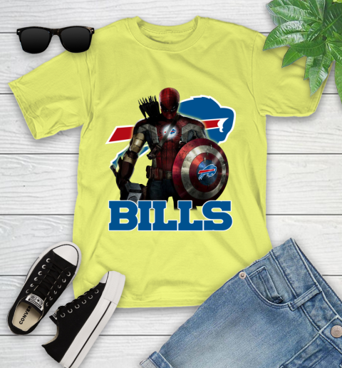 NFL Captain America Thor Spider Man Hawkeye Avengers Endgame Football Buffalo Bills Youth T-Shirt nfl captain america thor spider man hawkeye avengers endgame football buffalo bills youth t shirt 2145 1o2sg