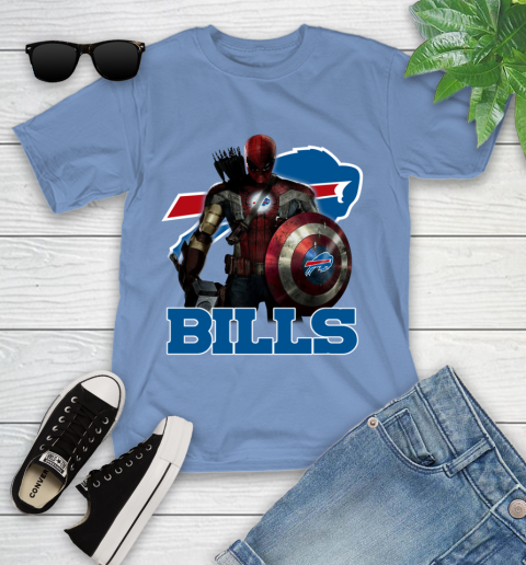NFL Captain America Thor Spider Man Hawkeye Avengers Endgame Football Buffalo Bills Youth T-Shirt nfl captain america thor spider man hawkeye avengers endgame football buffalo bills youth t shirt 4121 jcro2