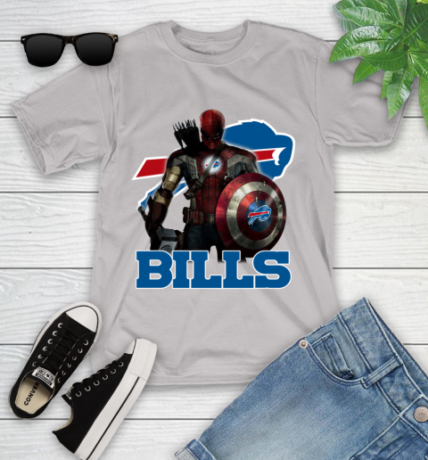 NFL Captain America Thor Spider Man Hawkeye Avengers Endgame Football Buffalo Bills Youth T-Shirt nfl captain america thor spider man hawkeye avengers endgame football buffalo bills youth t shirt 4648 oogjj