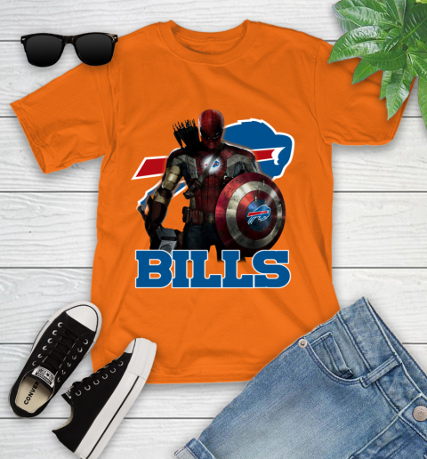 NFL Captain America Thor Spider Man Hawkeye Avengers Endgame Football Buffalo Bills Youth T-Shirt nfl captain america thor spider man hawkeye avengers endgame football buffalo bills youth t shirt 7106 ywchp