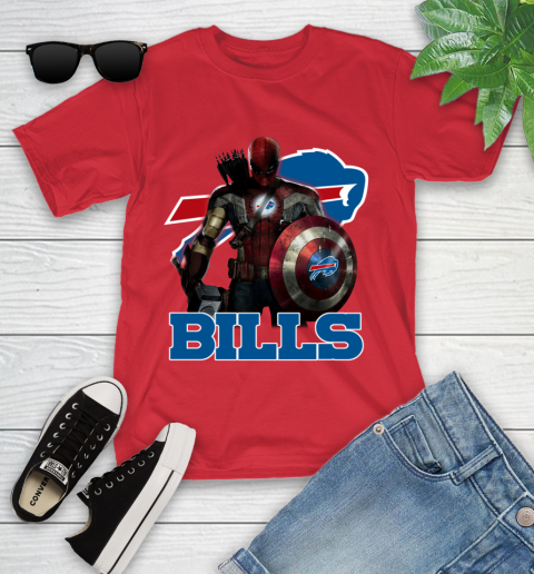 NFL Captain America Thor Spider Man Hawkeye Avengers Endgame Football Buffalo Bills Youth T-Shirt nfl captain america thor spider man hawkeye avengers endgame football buffalo bills youth t shirt 7826 mtylj
