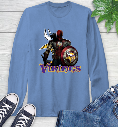 NFL Captain America Thor Spider Man Hawkeye Avengers Endgame Football Minnesota Vikings Long Sleeve T-Shirt nfl captain america thor spider man hawkeye avengers endgame football minnesota vikings long sleeve t shirt 2653 w01ym