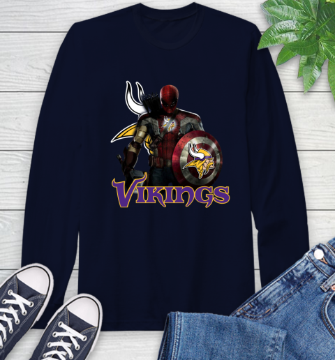 NFL Captain America Thor Spider Man Hawkeye Avengers Endgame Football Minnesota Vikings Long Sleeve T-Shirt nfl captain america thor spider man hawkeye avengers endgame football minnesota vikings long sleeve t shirt 4200 9cz8f