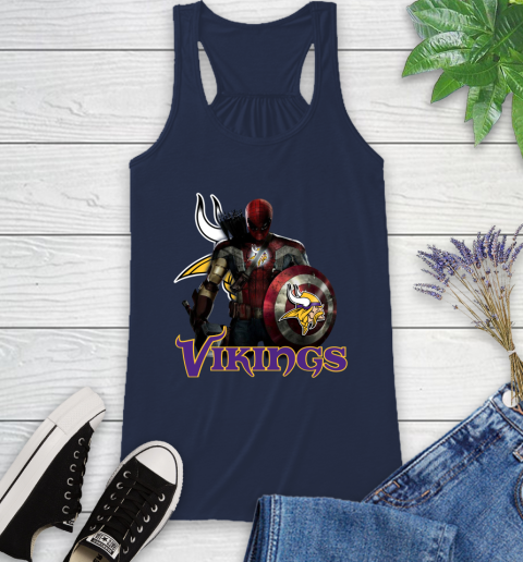 NFL Captain America Thor Spider Man Hawkeye Avengers Endgame Football Minnesota Vikings Racerback Tank nfl captain america thor spider man hawkeye avengers endgame football minnesota vikings racerback tank 7508 0tgo4