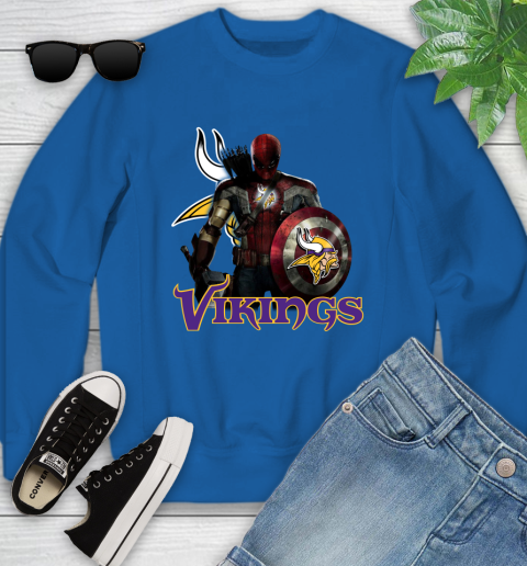 NFL Captain America Thor Spider Man Hawkeye Avengers Endgame Football Minnesota Vikings Youth Sweatshirt nfl captain america thor spider man hawkeye avengers endgame football minnesota vikings youth sweatshirt 2964 gl3kl