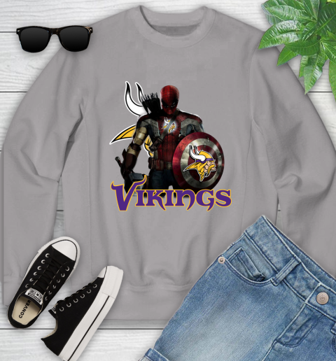 NFL Captain America Thor Spider Man Hawkeye Avengers Endgame Football Minnesota Vikings Youth Sweatshirt nfl captain america thor spider man hawkeye avengers endgame football minnesota vikings youth sweatshirt 4939 kstsw