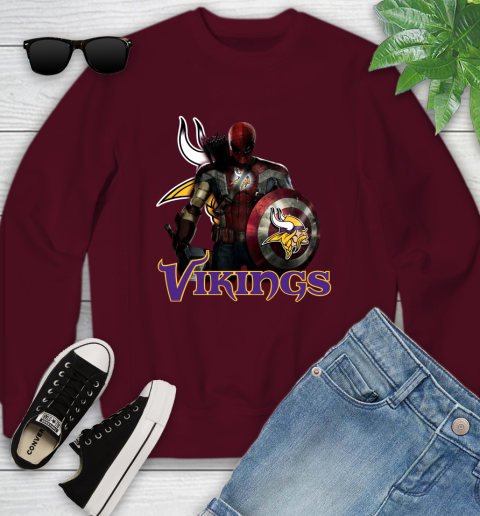 NFL Captain America Thor Spider Man Hawkeye Avengers Endgame Football Minnesota Vikings Youth Sweatshirt nfl captain america thor spider man hawkeye avengers endgame football minnesota vikings youth sweatshirt 6217 puhfm
