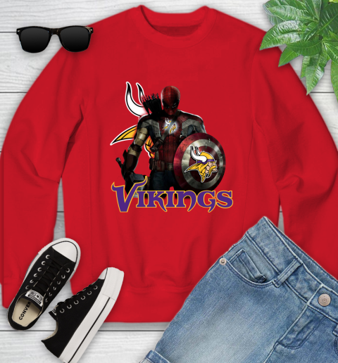 NFL Captain America Thor Spider Man Hawkeye Avengers Endgame Football Minnesota Vikings Youth Sweatshirt nfl captain america thor spider man hawkeye avengers endgame football minnesota vikings youth sweatshirt 7777