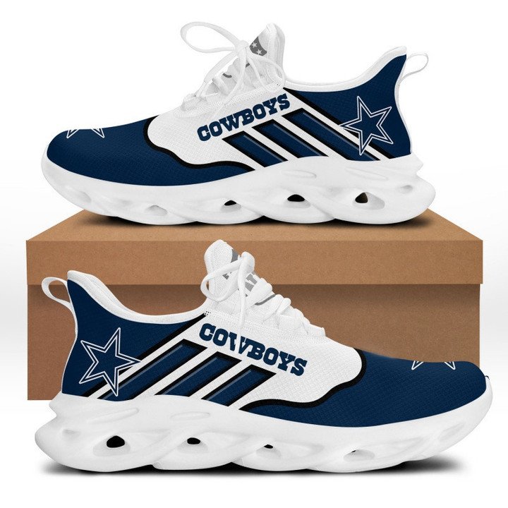 NFL Dallas Cowboys Blue White Stripes Logo Sneakers Max Soul Shoes Sneakers - Yeezy Store