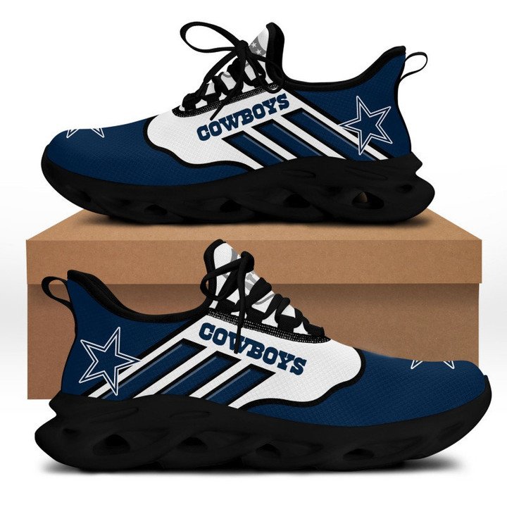 NFL Dallas Cowboys Blue White Stripes Logo Sneakers Max Soul Shoes Sneakers - Yeezy Store