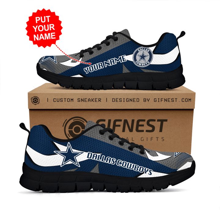 NFL Dallas Cowboys Custom Name Blue Grey Running Shoes Sneakers - Yeezy Store