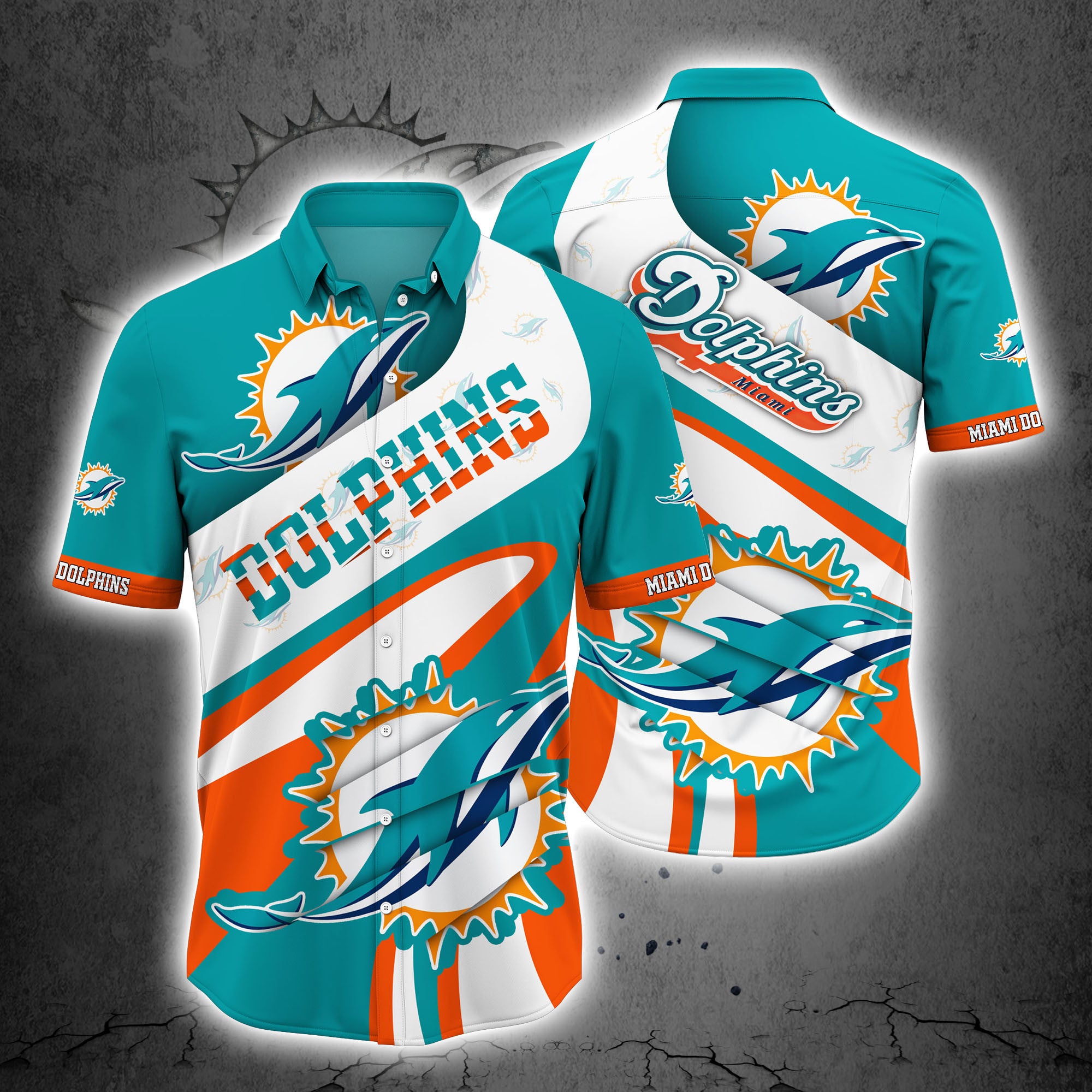 NFL Miami Dolphins Button Up Shirt Short Sleeve Big Logo nfl miami dolphins button up shirt short sleeve big logo 9046