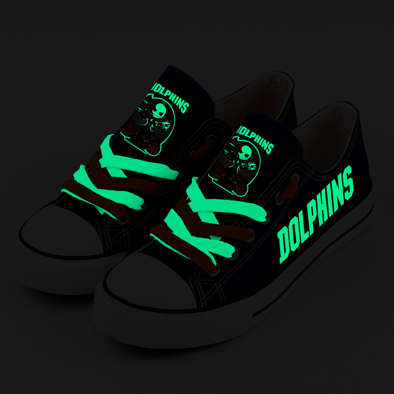 NFL Miami Dolphins Halloween Design Jack Skellington Printed Canvas Shoes Sneakers T-DWAM044LY