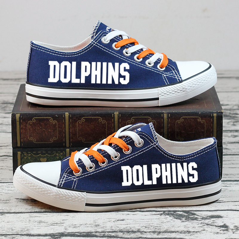 NFL Miami Dolphins Halloween Design Jack Skellington Printed Canvas Shoes Sneakers T-DWAM044LY