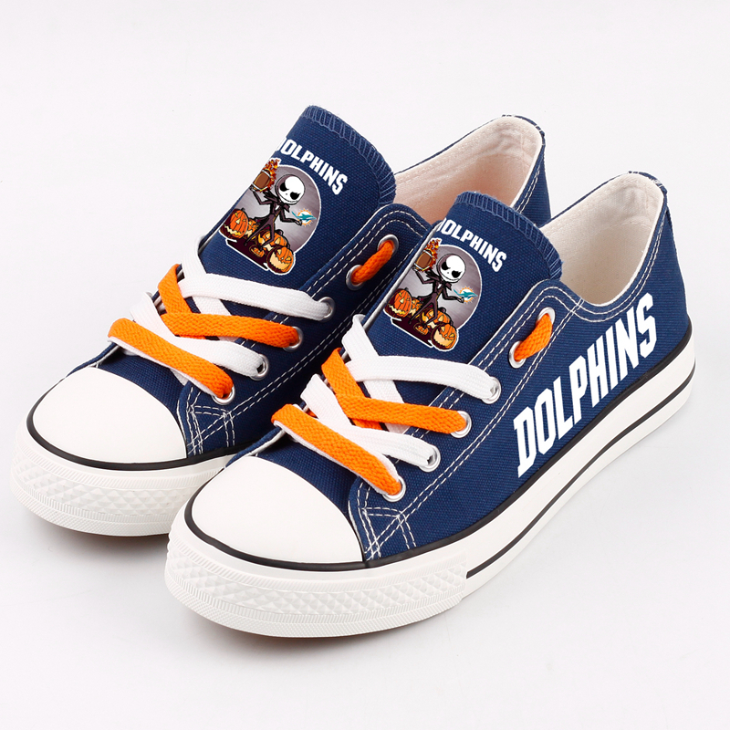 NFL Miami Dolphins Halloween Design Jack Skellington Printed Canvas Shoes Sneakers T-DWAM044LY