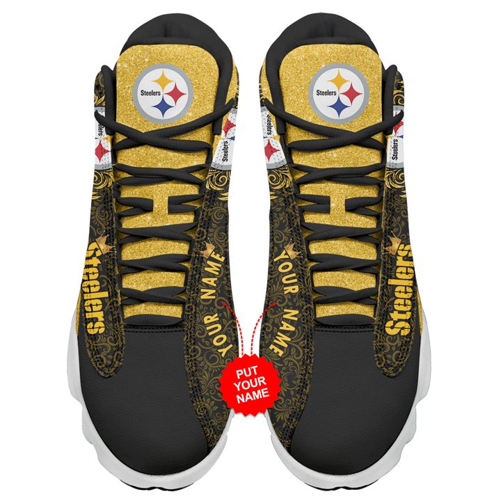 NFL Pittsburgh Steelers Custom Name Golden Black Air Jordan 13 Shoes Sneakers Yeezy Store