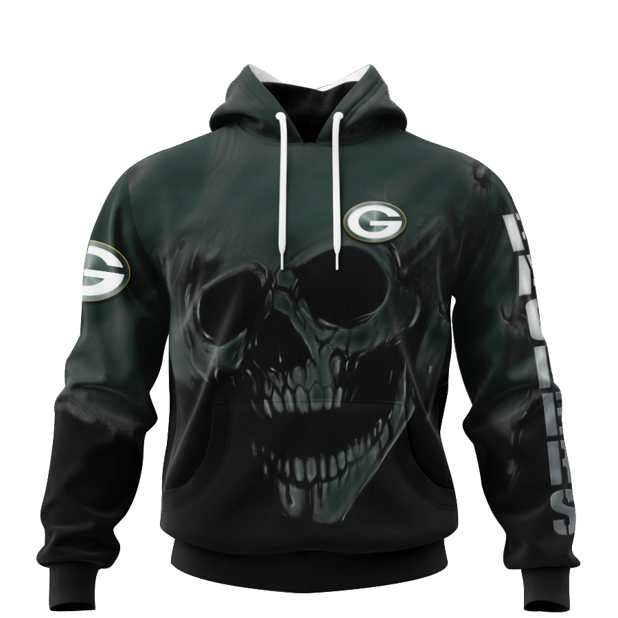 NFL Printed Green Bay Packers Skull Hoodies Custom Name & Number nfl printed green bay packers skull hoodies custom name %26 number 1946 wi29s
