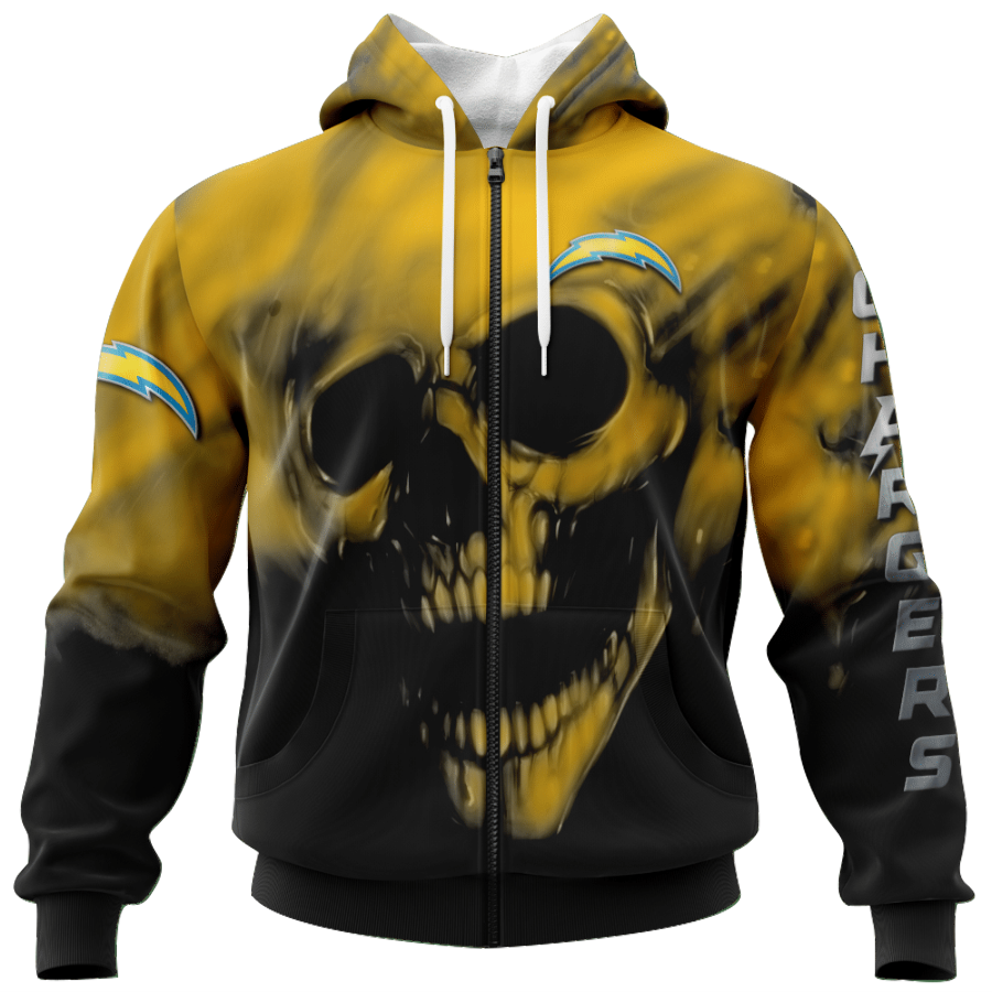 NFL Printed Los Angeles Chargers Skull Hoodies Custom Name & Number nfl printed los angeles chargers skull hoodies custom name %26 number 6403 jk9by