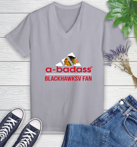 NHL A Badass Chicago Blackhawks Fan Adidas Hockey Sports Women's V-Neck T-Shirt nhl a badass chicago blackhawks fan adidas hockey sports womens v neck t shirt 1835 bl5zu