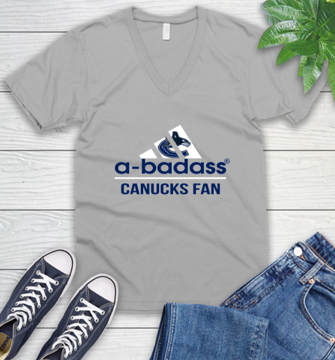 NHL A Badass Vancouver Canucks Fan Adidas Hockey Sports V-Neck T-Shirt nhl a badass vancouver canucks fan adidas hockey sports v neck t shirt 8869 w1nef