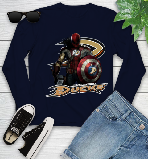 NHL Captain America Thor Spider Man Hawkeye Avengers Endgame Hockey Anaheim Ducks Youth Long Sleeve nhl captain america thor spider man hawkeye avengers endgame hockey anaheim ducks youth long sleeve 1959 dbhcw