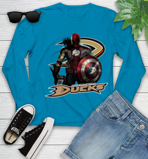 NHL Captain America Thor Spider Man Hawkeye Avengers Endgame Hockey Anaheim Ducks Youth Long Sleeve nhl captain america thor spider man hawkeye avengers endgame hockey anaheim ducks youth long sleeve 2342 rzwql