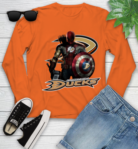 NHL Captain America Thor Spider Man Hawkeye Avengers Endgame Hockey Anaheim Ducks Youth Long Sleeve nhl captain america thor spider man hawkeye avengers endgame hockey anaheim ducks youth long sleeve 4957 6z4zr