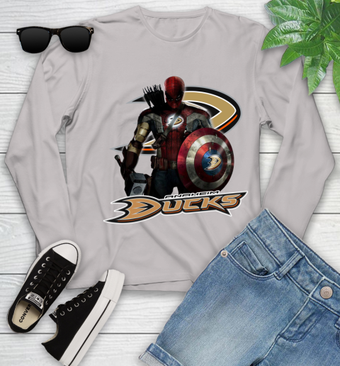 NHL Captain America Thor Spider Man Hawkeye Avengers Endgame Hockey Anaheim Ducks Youth Long Sleeve nhl captain america thor spider man hawkeye avengers endgame hockey anaheim ducks youth long sleeve 5765 op5sm
