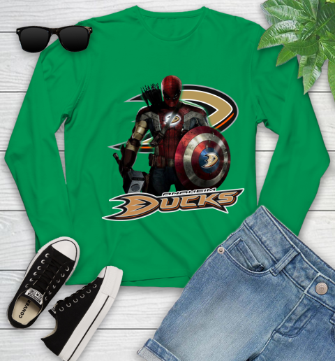 NHL Captain America Thor Spider Man Hawkeye Avengers Endgame Hockey Anaheim Ducks Youth Long Sleeve nhl captain america thor spider man hawkeye avengers endgame hockey anaheim ducks youth long sleeve 7862