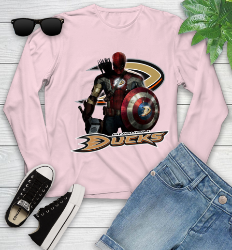 NHL Captain America Thor Spider Man Hawkeye Avengers Endgame Hockey Anaheim Ducks Youth Long Sleeve nhl captain america thor spider man hawkeye avengers endgame hockey anaheim ducks youth long sleeve 8976