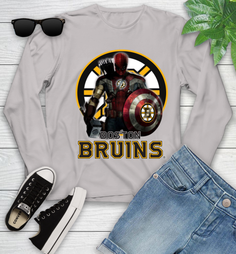 NHL Captain America Thor Spider Man Hawkeye Avengers Endgame Hockey Boston Bruins Youth Long Sleeve nhl captain america thor spider man hawkeye avengers endgame hockey boston bruins youth long sleeve 1478