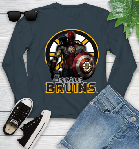 NHL Captain America Thor Spider Man Hawkeye Avengers Endgame Hockey Boston Bruins Youth Long Sleeve nhl captain america thor spider man hawkeye avengers endgame hockey boston bruins youth long sleeve 3687 krnd0