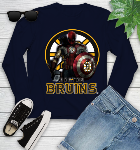 NHL Captain America Thor Spider Man Hawkeye Avengers Endgame Hockey Boston Bruins Youth Long Sleeve nhl captain america thor spider man hawkeye avengers endgame hockey boston bruins youth long sleeve 7312