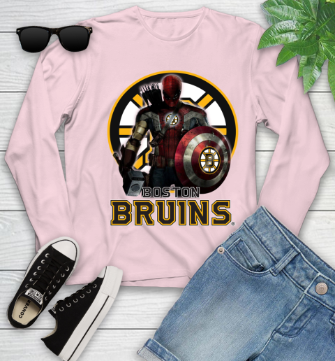 NHL Captain America Thor Spider Man Hawkeye Avengers Endgame Hockey Boston Bruins Youth Long Sleeve nhl captain america thor spider man hawkeye avengers endgame hockey boston bruins youth long sleeve 7767 r31w4