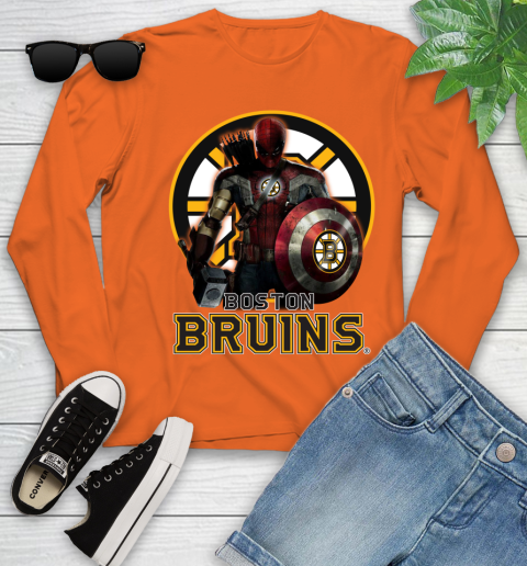 NHL Captain America Thor Spider Man Hawkeye Avengers Endgame Hockey Boston Bruins Youth Long Sleeve nhl captain america thor spider man hawkeye avengers endgame hockey boston bruins youth long sleeve 8207 jamv1