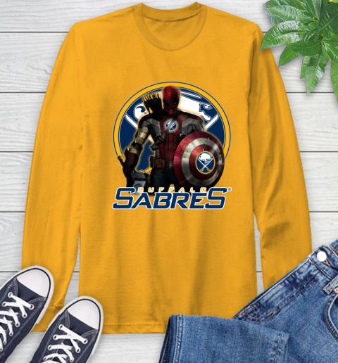 NHL Captain America Thor Spider Man Hawkeye Avengers Endgame Hockey Buffalo Sabres Long Sleeve T-Shirt nhl captain america thor spider man hawkeye avengers endgame hockey buffalo sabres long sleeve t shirt 2806 3frda