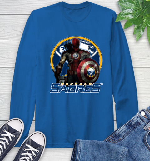 NHL Captain America Thor Spider Man Hawkeye Avengers Endgame Hockey Buffalo Sabres Long Sleeve T-Shirt nhl captain america thor spider man hawkeye avengers endgame hockey buffalo sabres long sleeve t shirt 4913 h9h2w