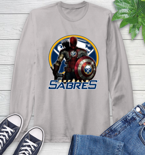NHL Captain America Thor Spider Man Hawkeye Avengers Endgame Hockey Buffalo Sabres Long Sleeve T-Shirt nhl captain america thor spider man hawkeye avengers endgame hockey buffalo sabres long sleeve t shirt 7609 lzfbj