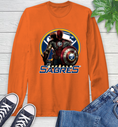 NHL Captain America Thor Spider Man Hawkeye Avengers Endgame Hockey Buffalo Sabres Long Sleeve T-Shirt nhl captain america thor spider man hawkeye avengers endgame hockey buffalo sabres long sleeve t shirt 8038 t5en8