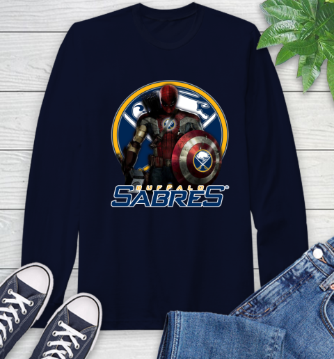 NHL Captain America Thor Spider Man Hawkeye Avengers Endgame Hockey Buffalo Sabres Long Sleeve T-Shirt nhl captain america thor spider man hawkeye avengers endgame hockey buffalo sabres long sleeve t shirt 8845 tjr6u